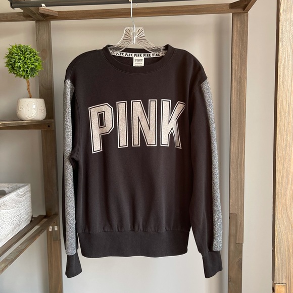 Pink Victoria Secret Glitter Crew Black Sweatshirt - Picture 5 of 9
